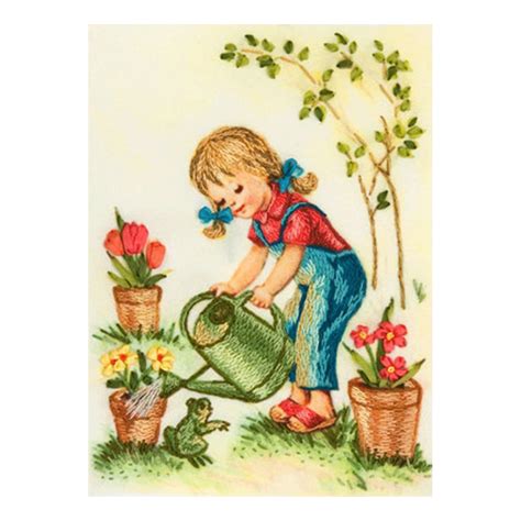 Satin Stitch Little Girl with her Plants JK 2003 | Only at Craftslane ...
