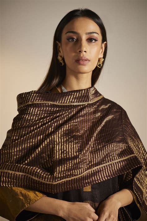 Buy - Siyaahi plum stripes stole | Elan Store