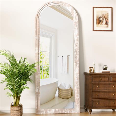 Antok Full Length Mirror, 71"×32" Wood Arched Floor Mirror Wooden ...