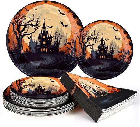 DAZLUTE 200 PCS Halloween Paper Plates and Napkins Disposable ...
