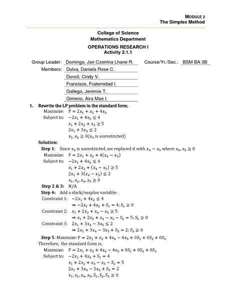 Image result for Simplex Method Worksheet