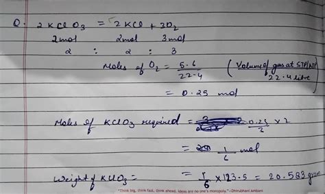 what amount of KCLO3 will be required to produce 5.6 litres of O2 at ...