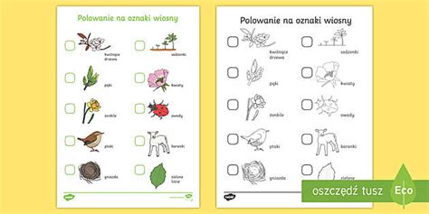 Polowanie na oznaki wiosny | Karta pracy na spacer
