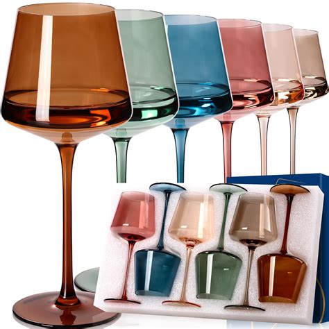 Amazon.com | Colored Wine Glasses Set of 6-18oz【Hand Blown】Crystal ...