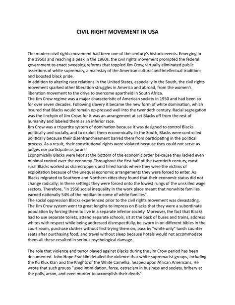 Civil Right Movement IN USA - CIVIL RIGHT MOVEMENT IN USA The modern ...