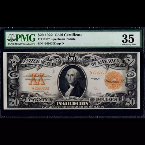 $20 1922 Gold Gold Certificates 1187* - Executive Currency