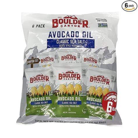 Boulder Canyon Avocado Oil Sea Salt Potato Chips, 6 Count, 1.25 Oz ...