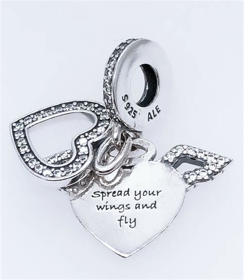 PANDORA Heart and Angel Wings Spread Your Wings and Fly Charm Pendant ...