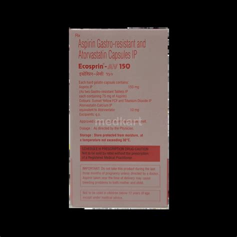 ECOSPRIN AV 150MG CAPSULE 15'S : View Price, Combination and ...