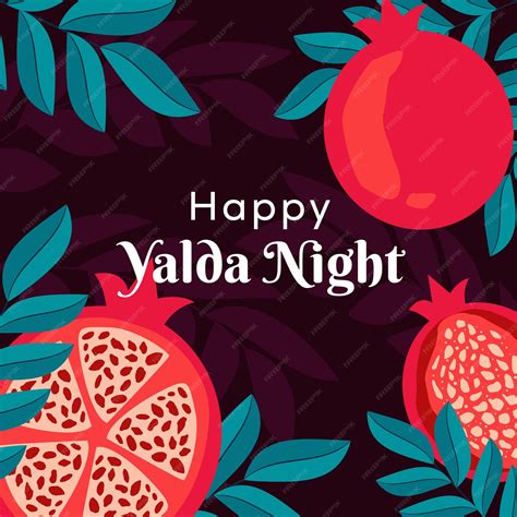 Premium Vector | Happy yalda night illustration with leaves and pomegranate