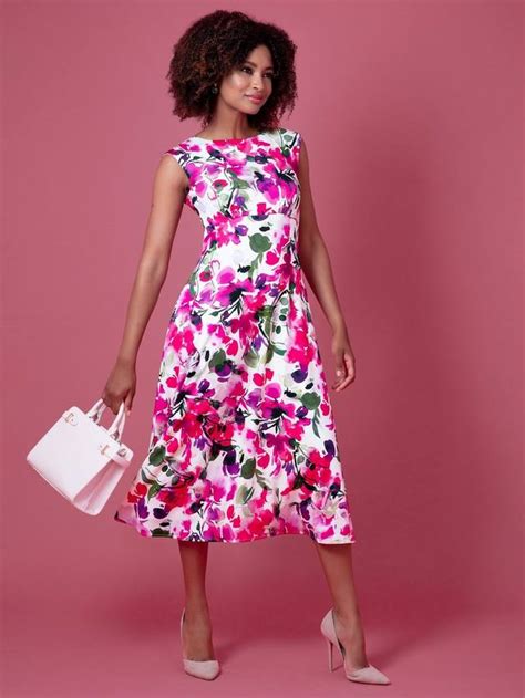 Alie Street Luna Floral Jersey Midi Dress, Fuchsia Florals