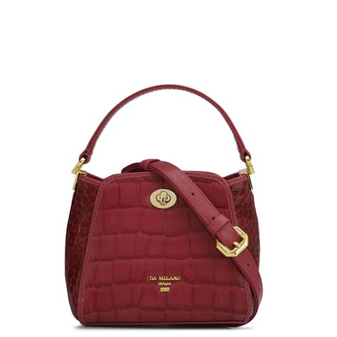 Small Croco Leather Satchel - Plumberry – Da Milano