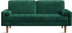 Dsh Saal Wood Upholstered 3 Seater Sofa In Premium Green Velvet Fabric ...