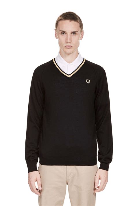 black fred perry crew neck jumper