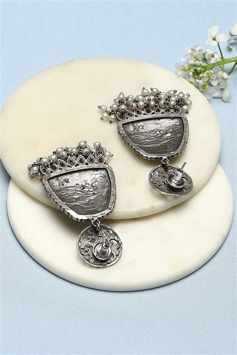 Red Oxidised Brass Earrings