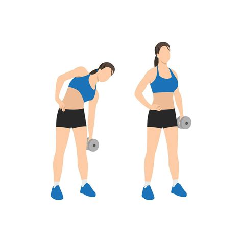 Woman doing Standing dumbbell side bends exercise. Flat vector ...