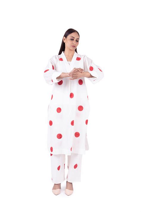 Bright White Red Polka V-Neck Dress – Khat Clothing