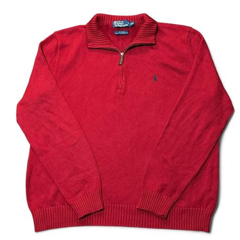 Red Polo Ralph Lauren quarter zip sweater Size:... | Depop