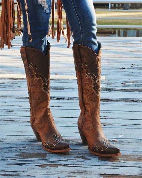 Corral Women’s Studded Brown Tall Western Boot Snip Toe A4097 – La Raza ...