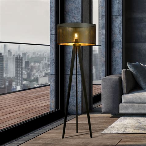 Skive black and gold 3-legged floor lamp with robust metal tube 1x E27 ...