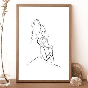 Buy Minimalist Wolf Line Art Black and White Prints Wolf Prints Animal ...