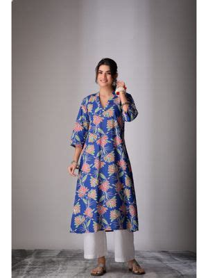 Buy DIMPLE DESIGN STUDIO Blue Floral A- Line Kurta Online