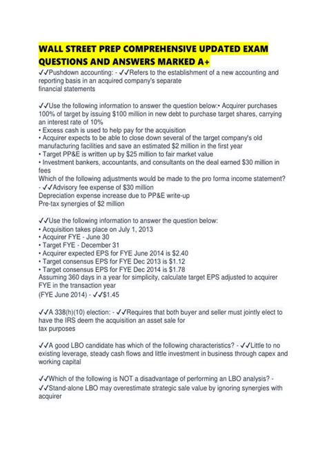WALL STREET PREP COMPREHENSIVE UPDATED EXAM QUESTIONS AND ANSWERS ...