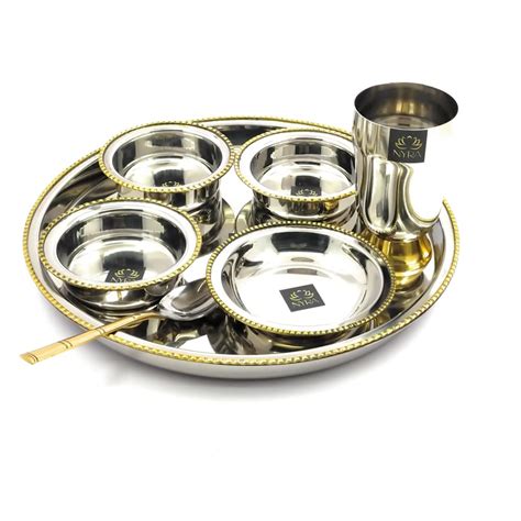 Nyra® Stainless-Steel Two-Tone Thali Set with a Minute Detailing of ...