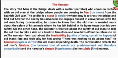 character sketch of the narrator in the story old man at the bridge ...