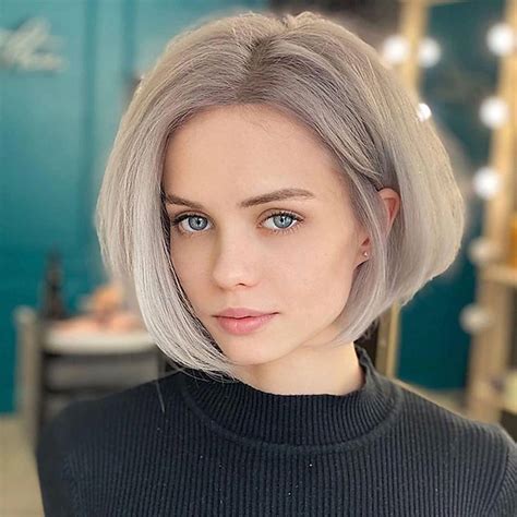 Women's Short Style Straight Gray Highlights Hair Wigs Short Stylish ...