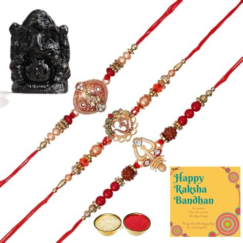 Webelkart Premium Combo of 3 Rakhi for Bhaiya and Bhabhi With Ganesha ...