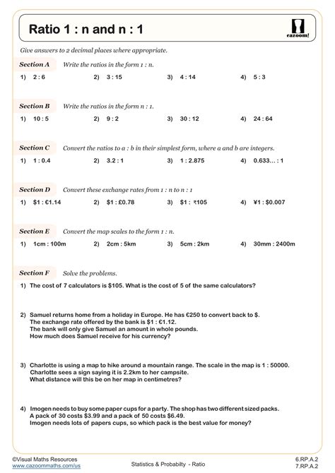 Ratios 1:n and n:1 Worksheet | Fun and Engaging 6th Grade and 7th Grade ...