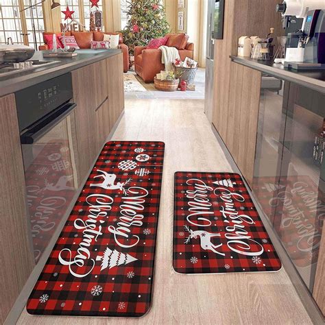 Christmas Rug Runner,Christmas Carpet Runner,2 Pcs Christmas Kitchen ...