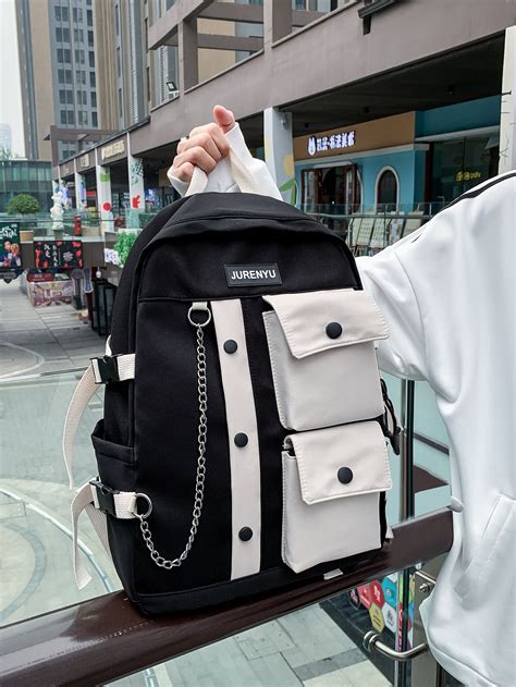 Pocket Detail Chain Decor Backpack | Womens backpack, Stylish backpacks ...