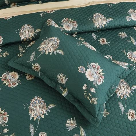 Green Botanic King Bedspread Set, Cotton Quilted Bedcover – MALAKO