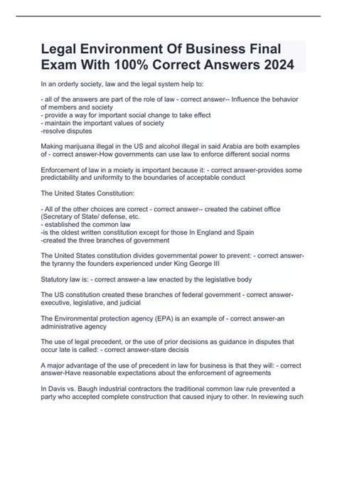 Legal Environment Of Business Final Exam With 100% Correct Answers 2024 ...