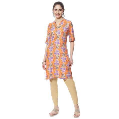 Rangriti Women's Orange Printed Straight Viscose Kurta (RMMELPP18092_S ...