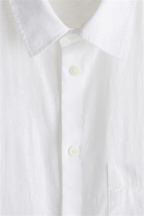 Regular Fit Short-sleeved linen-blend shirt - White - Men | H&M IN