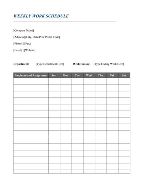 Print Weekly Work Schedule 的图像结果