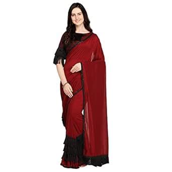 Buy Tikhi Imli Red Poly Crepe Saree at Amazon.in