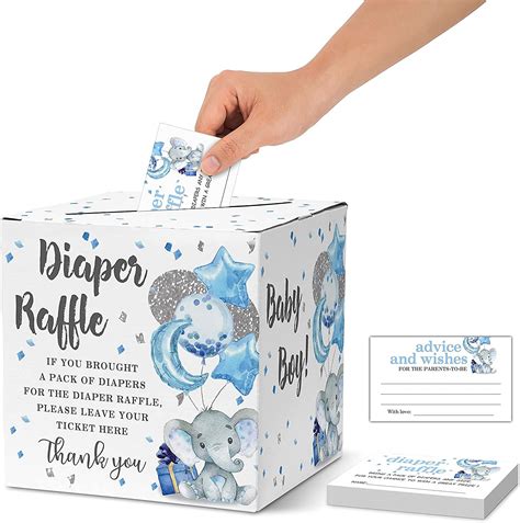 Buy Diaper Raffle Tickets For Baby Shower, Blue Elephant Balloon Themed ...