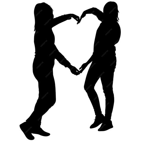 Premium Vector | Silhouette two girls holding hands in heart shape vector illustration