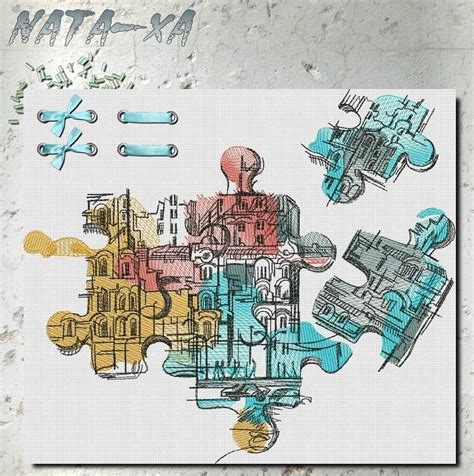 Machine Embroidery Design Puzzle. City Scape Series. for Hoops 5.5x8 ...