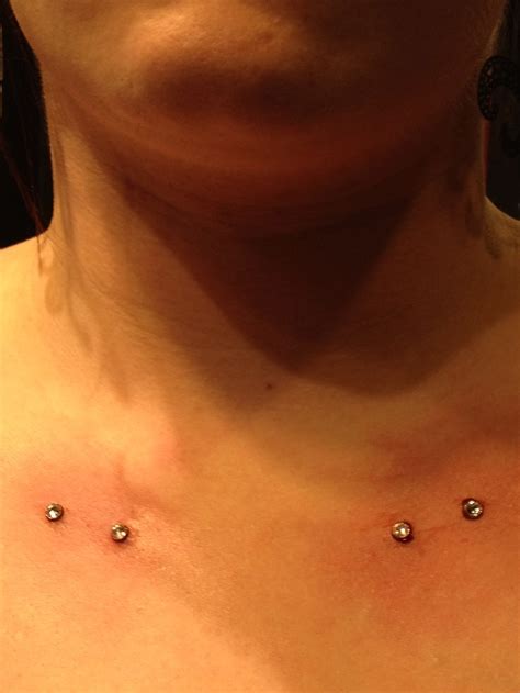 Collar bone micro dermals with the swarkovski cz jewels. This photo was ...