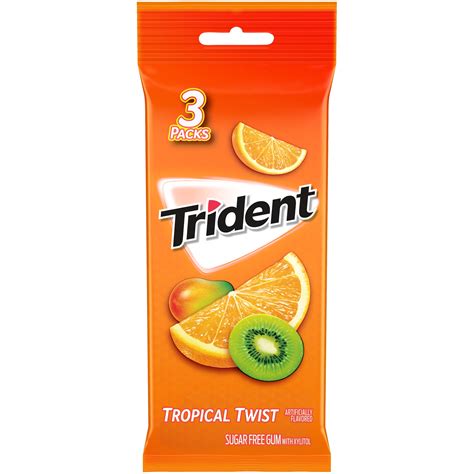 Trident Tropical Twist Sugar Free Gum, 3 Packs of 14 Pieces (42 Total ...
