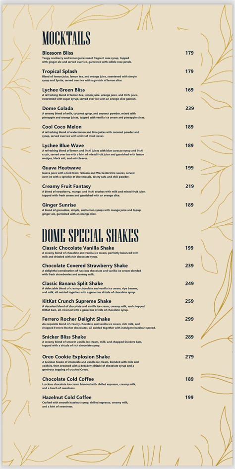 Menu at The Dome Cafe - HSR Layout, Bengaluru