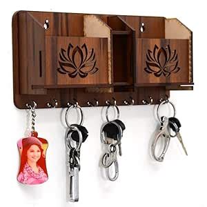 Neha Home Furnishing Wooden 8 Hook Key Holder Lotus Pocket Pen, Mobile ...