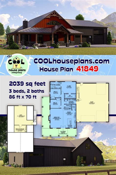 House Plan 41849 - Farmhouse Style with 2039 Sq Ft, 3 Bed, 2 Bath ...