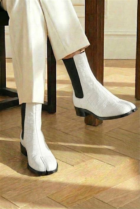 White Croc Print Leather Amino With Split Toe Chelsea Boot – Costoso ...