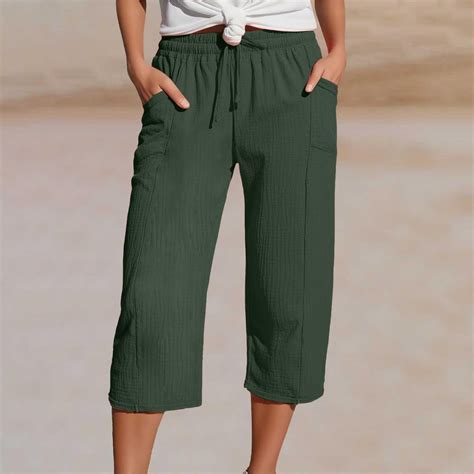 Bunenne Linen Capri Pants for Women Capris Pants for Women's Summer ...